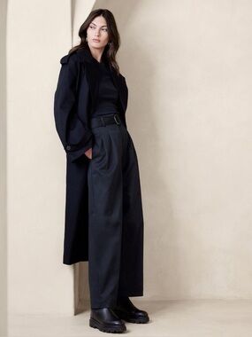 Banana Republic Cruz Pleated Wide Leg Navy Belted Chinoa